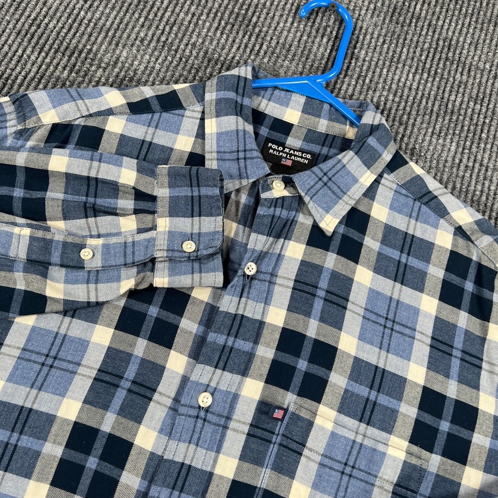 Polo Ralph Lauren Jeans Co. Shirt Mens Medium Blue Plaid Long Sleeve Button Up